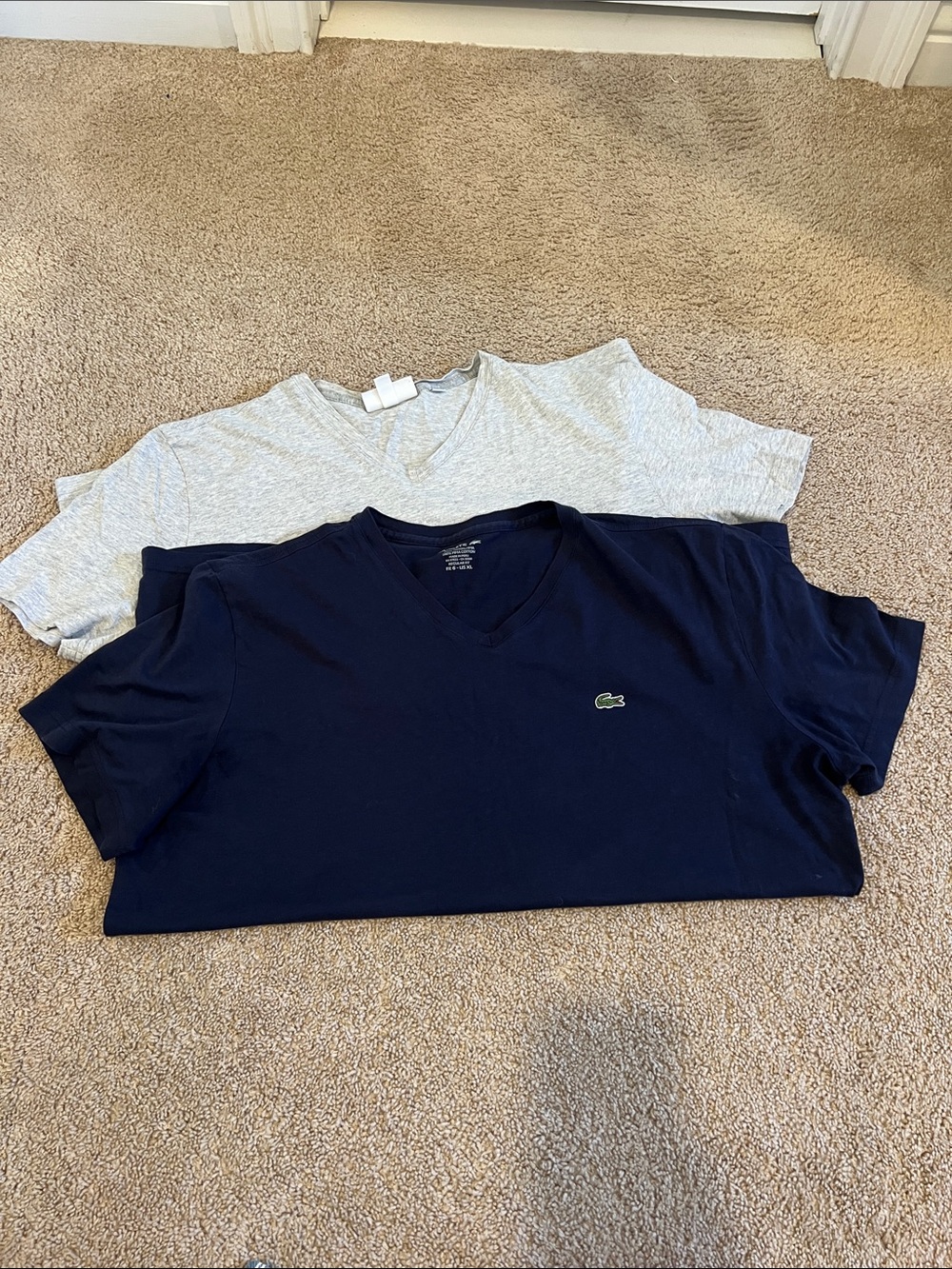 Lacoste Mens V-Neck Tee Pack - Navy & Light Gray
